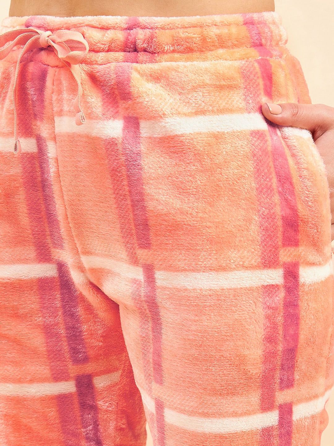 Sweet Dreams Women Peach-Coloured Checked Mock Collar Tracksuit