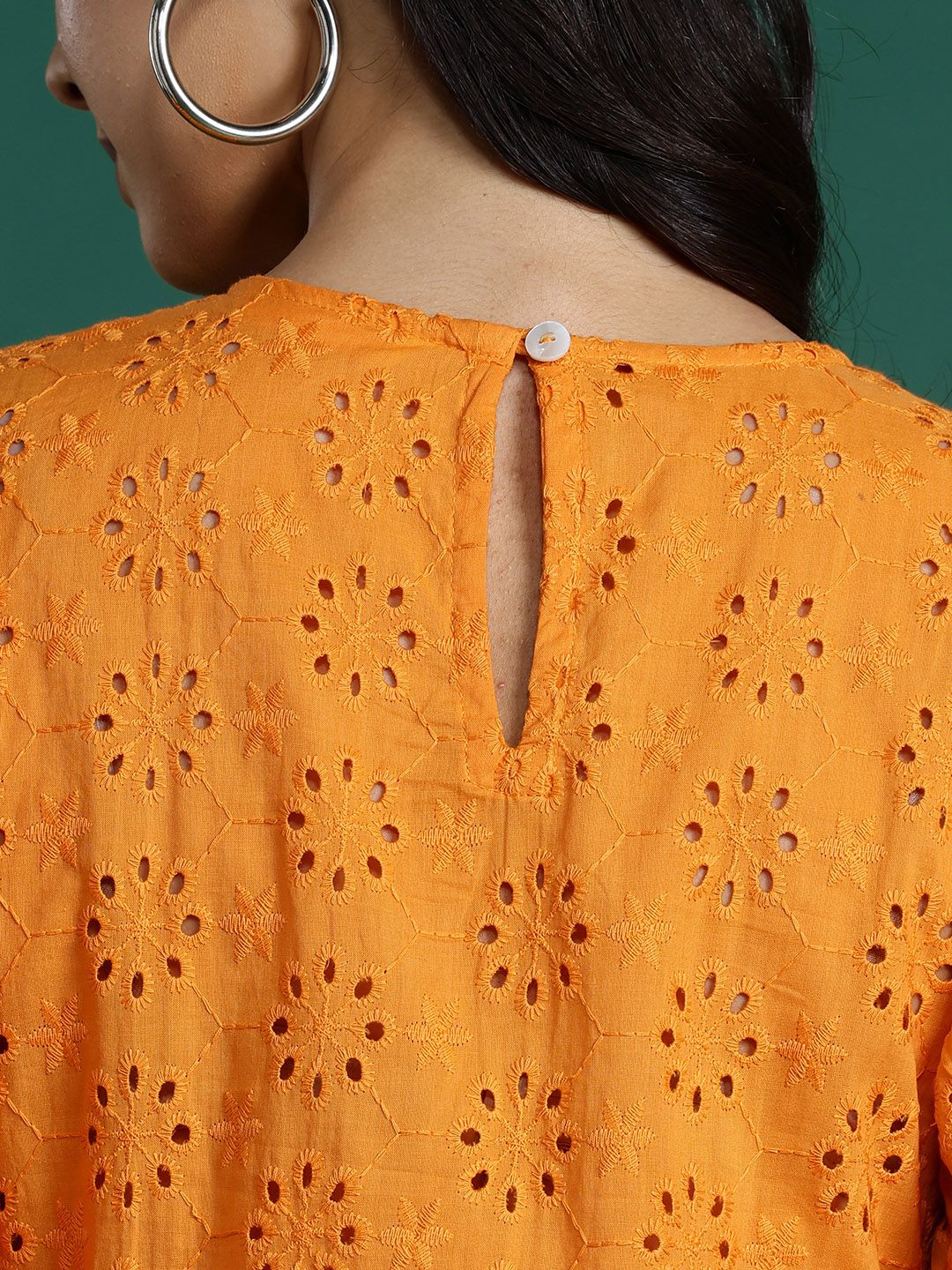 DressBerry Puff Sleeve Pure Cotton Schiffli Top