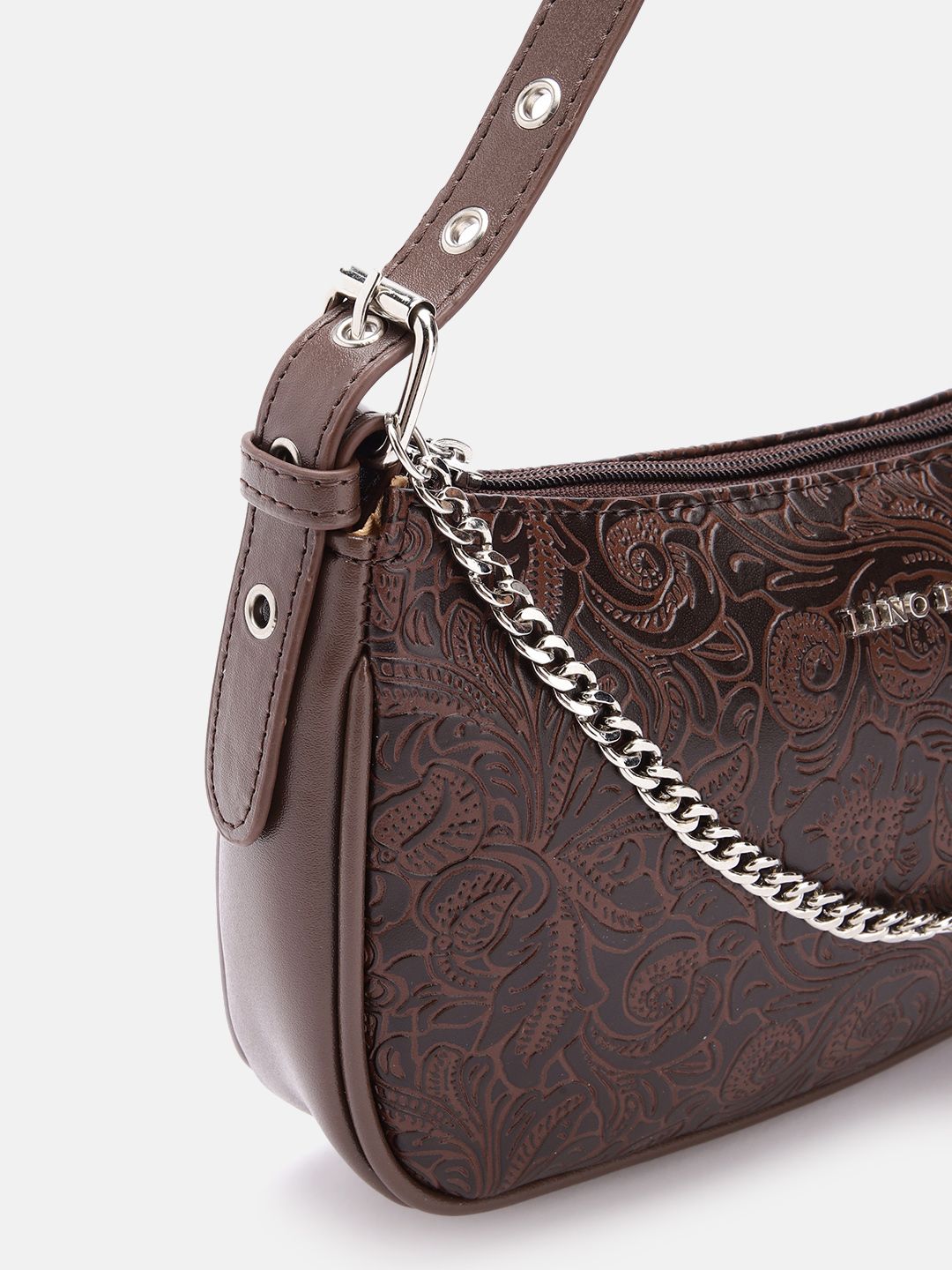 Lino Perros Floral Textured Structured Baguette Bag