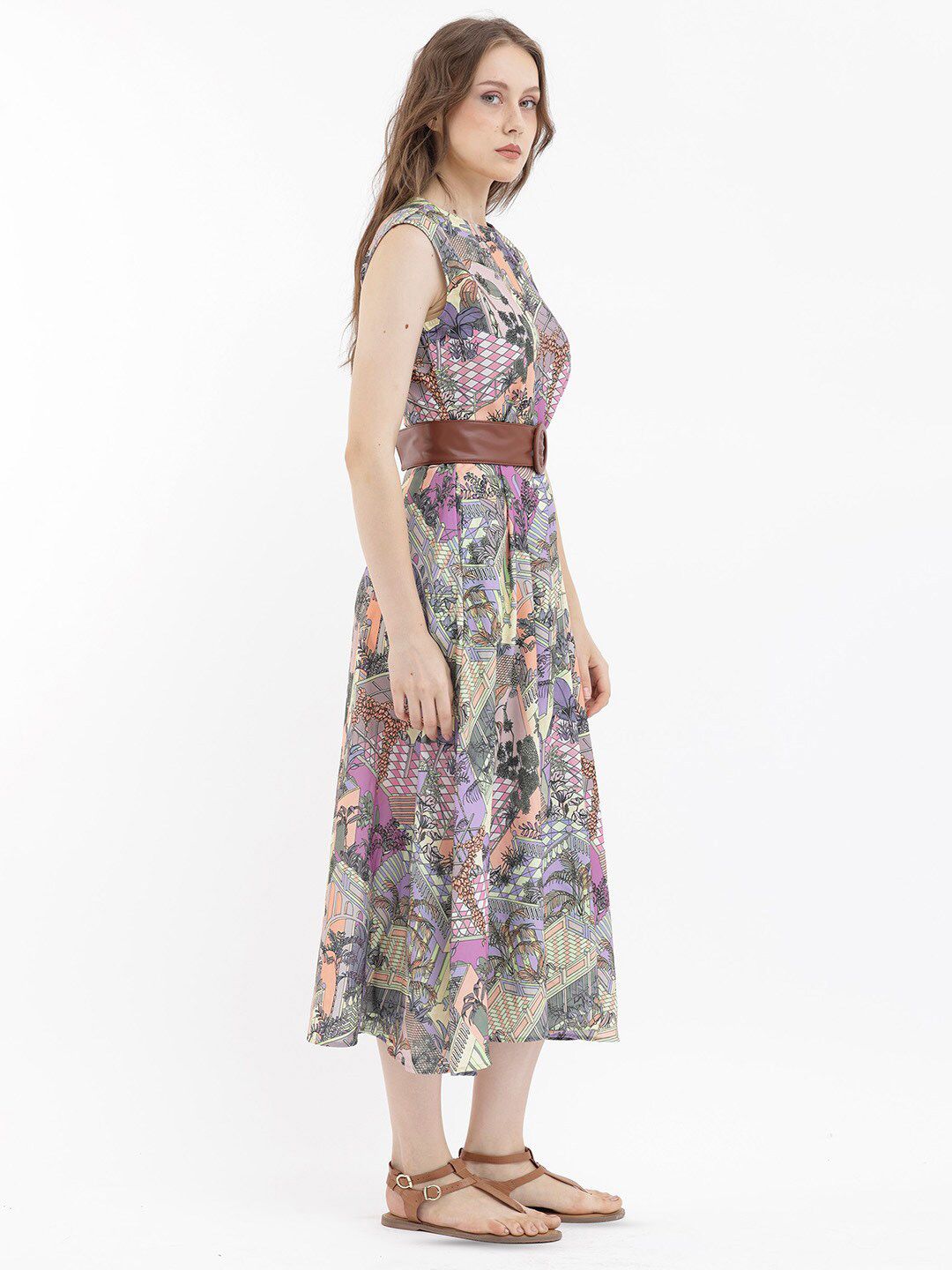 RAREISM Floral Print Sleeveless Fit & Flare Midi Dress