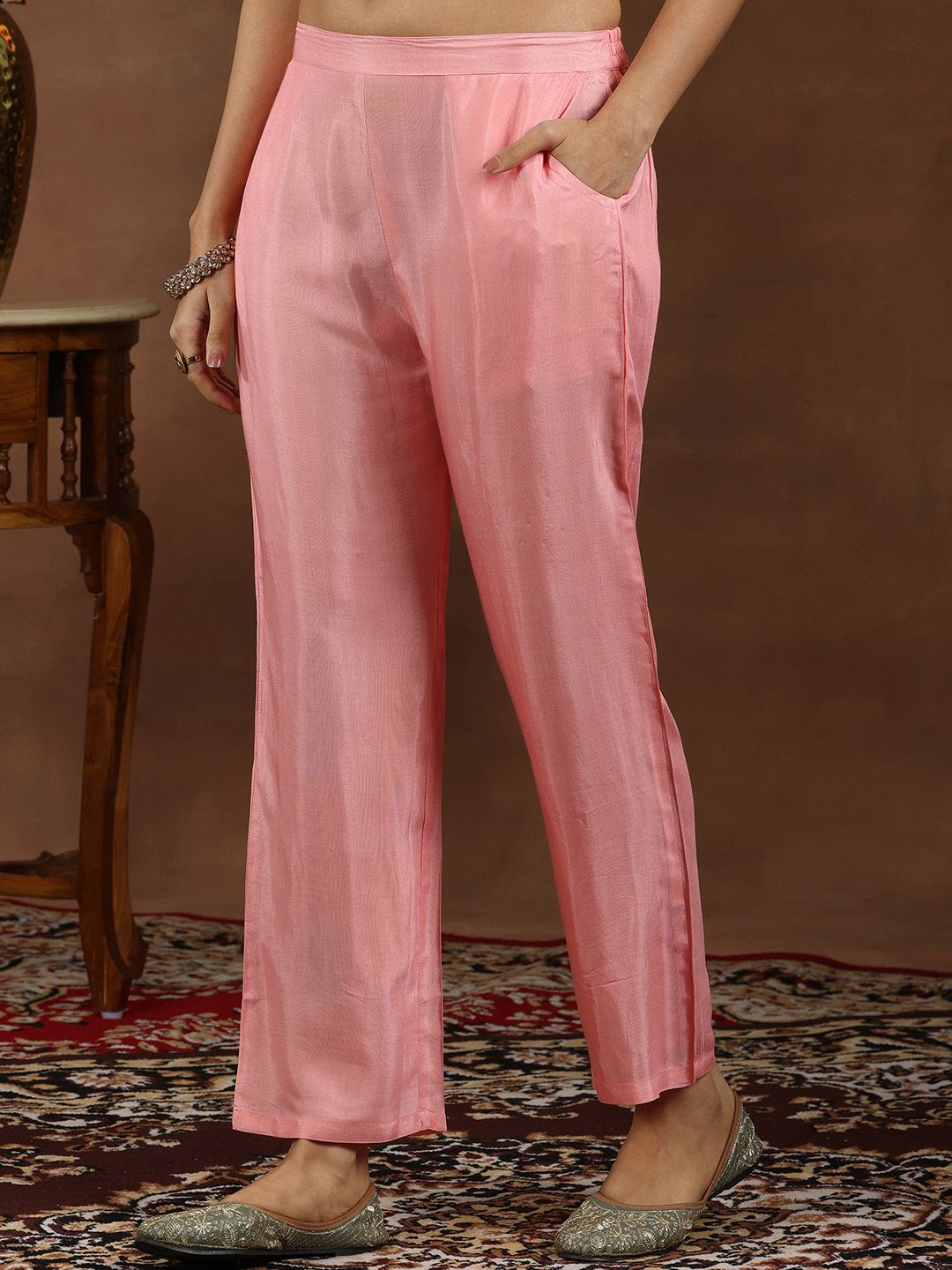 Libas Floral Embroidered Zari Schiffli Straight Kurta with Trousers & Dupatta