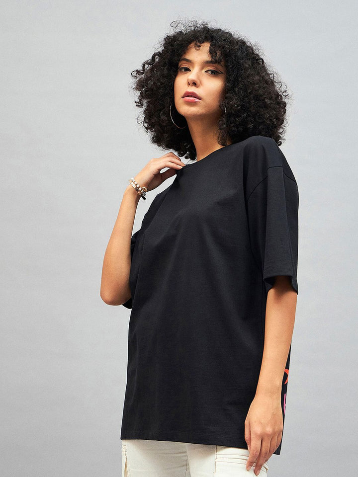 SASSAFRAS More Self Love Printed Drop-Shoulder Oversized Pure Cotton T-shirt