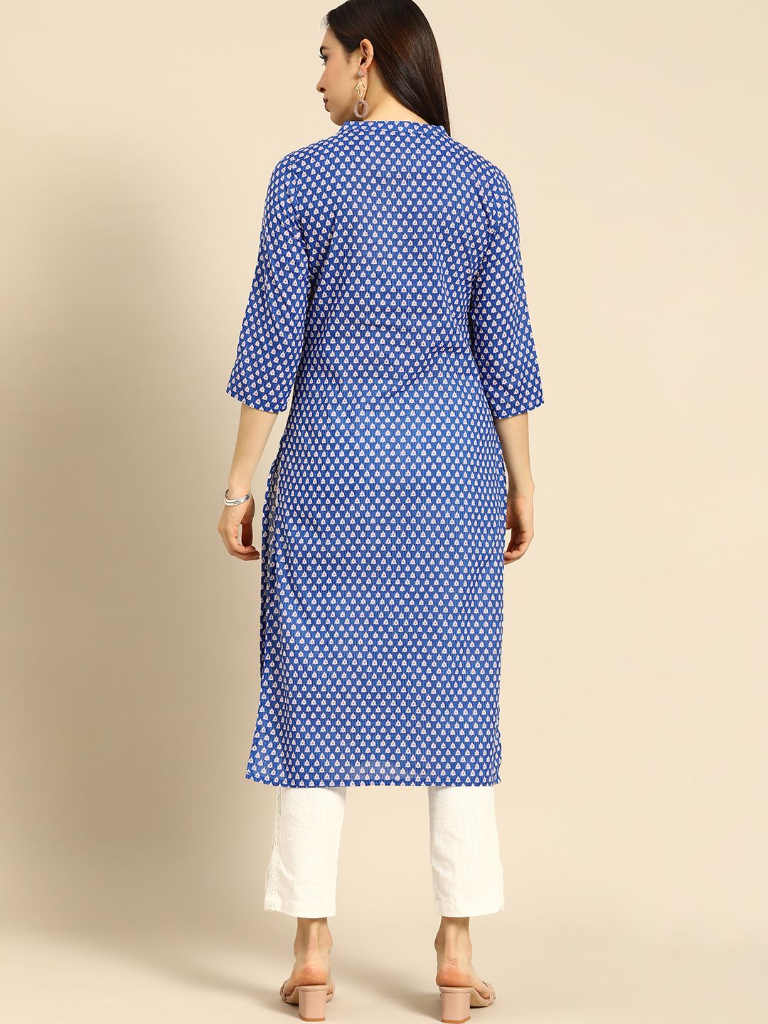 Anouk Women Blue & White Printed Kurta