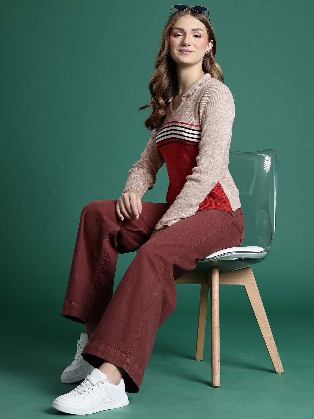 DressBerry Collar Neck Striped Pullover Sweaters