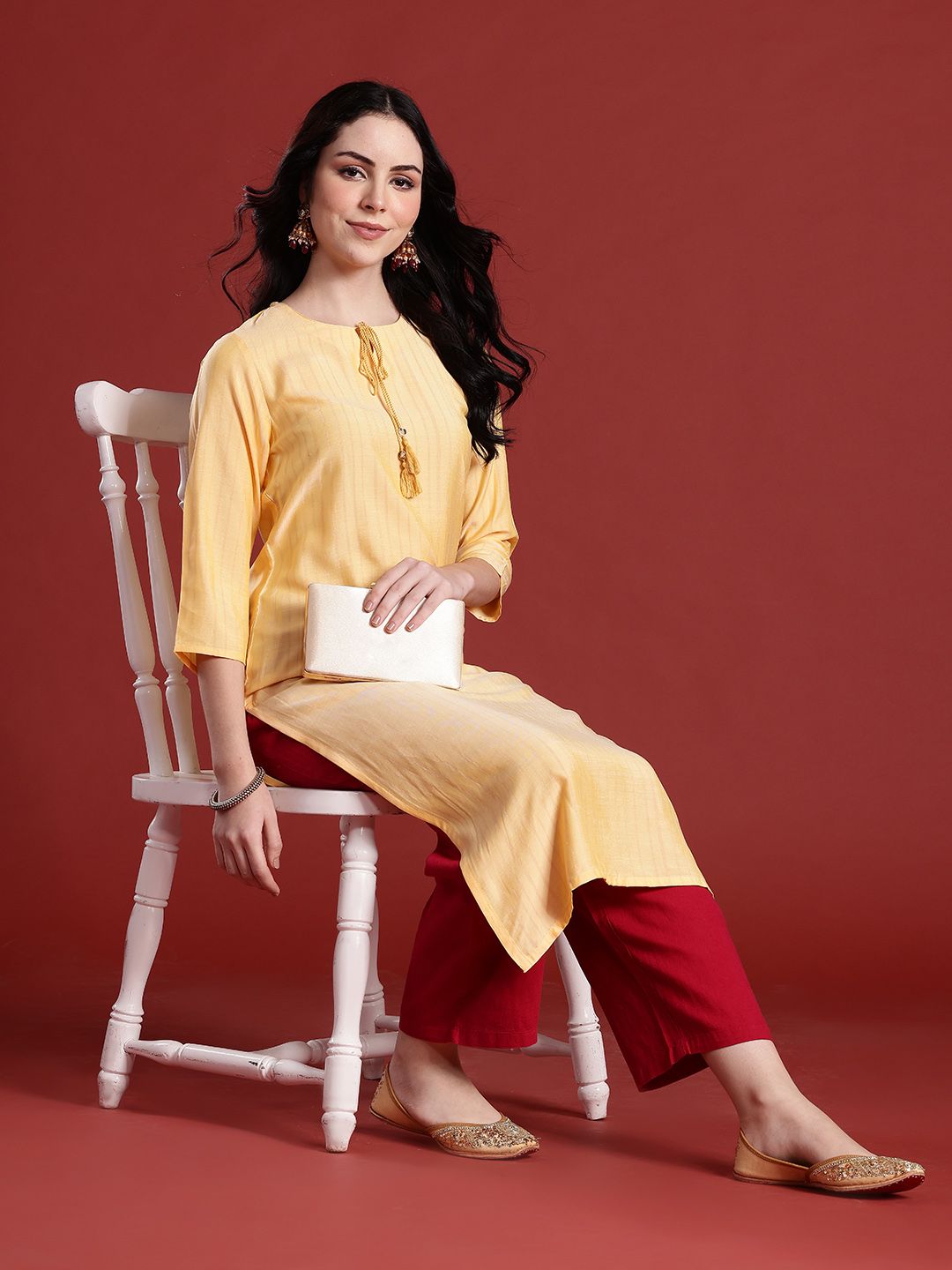 Anouk Tie-Up Neck Striped Kurta