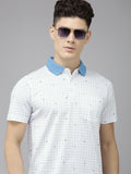 Park Avenue Checked & Geometric Printed Polo Collar Pure Cotton Slim Fit T-shirt