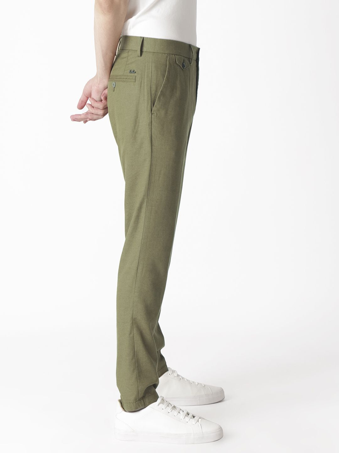 RARE RABBIT Men Olive Green Slim Fit Chinos Trousers