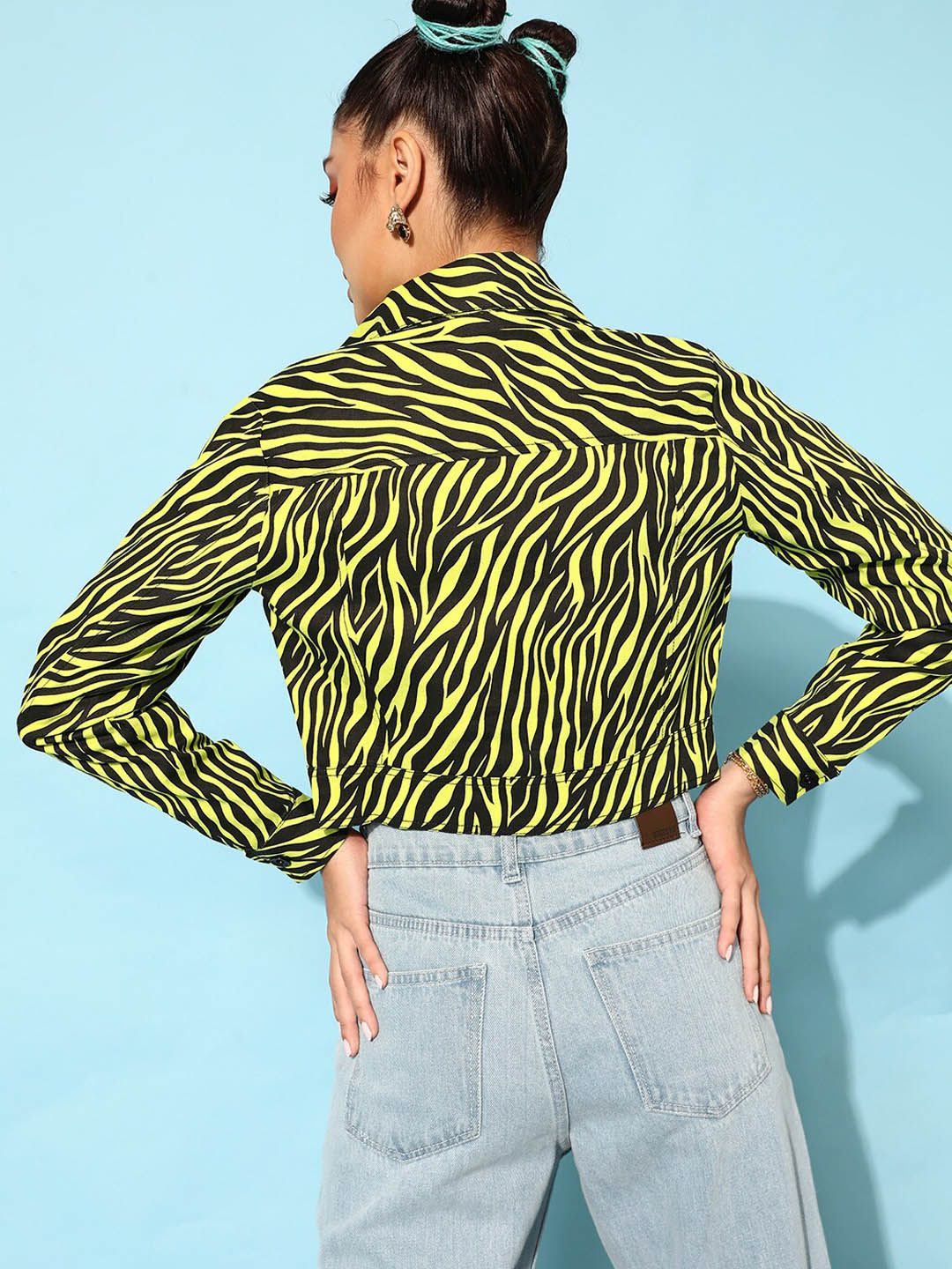 STREET 9 Women Lime Green Animal Printed Jacket