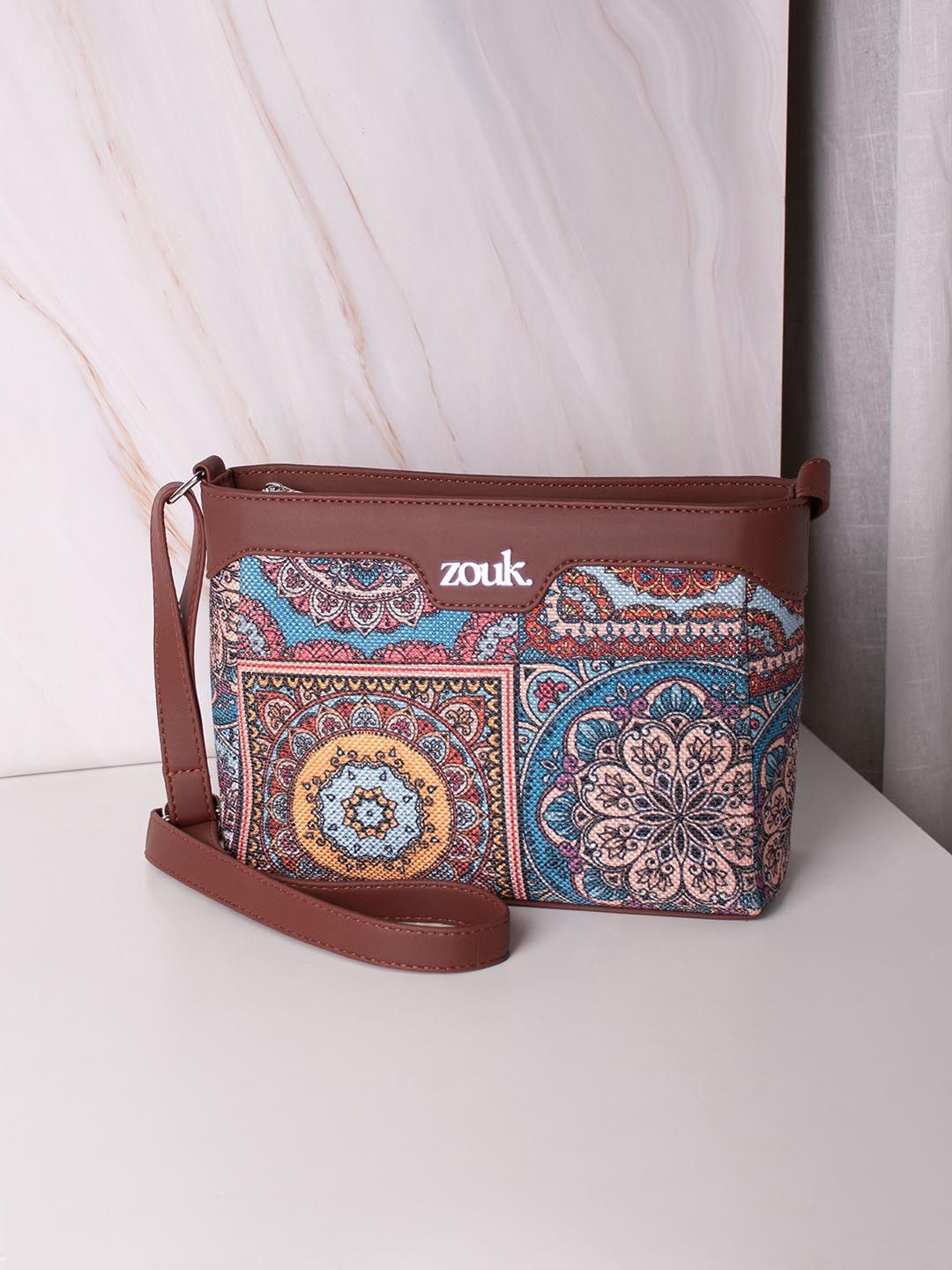 ZOUK Ethnic Motifs Printed Structured Sling Bag