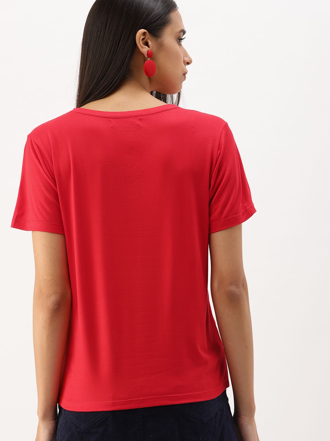 DressBerry Women Red Solid V-Neck T-shirt