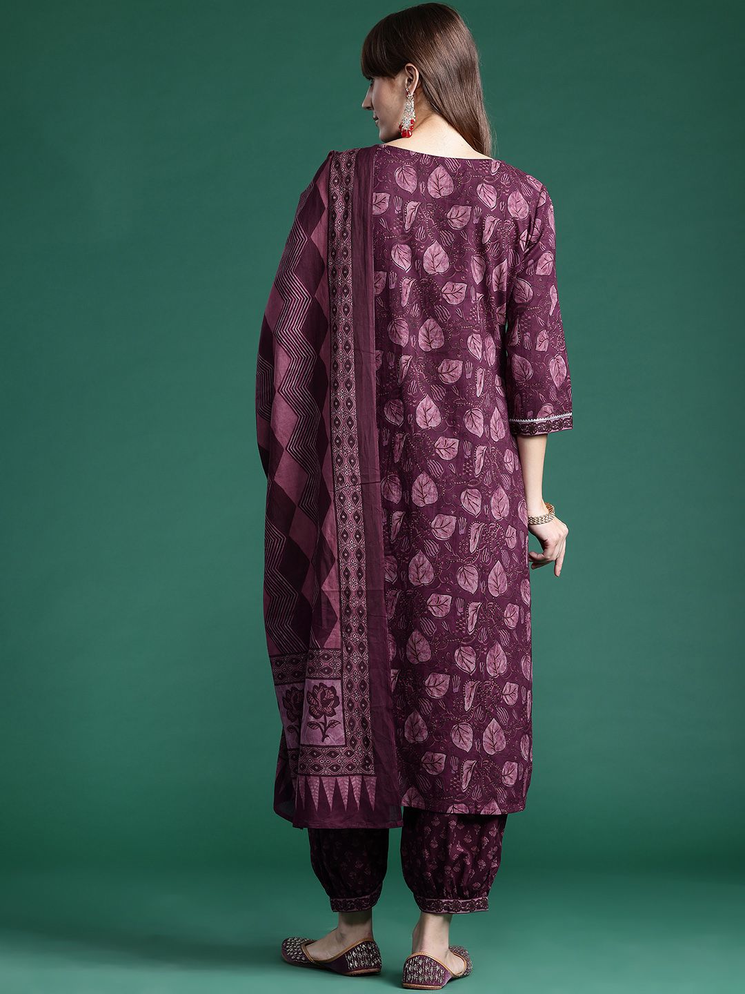 Indo Era Floral Printed Gotta Patti Pure Cotton Kurta With Salwar & Dupatta