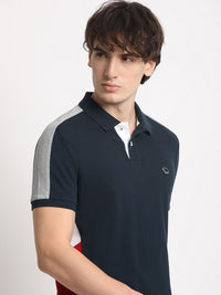 THE BEAR HOUSE Colourblocked Polo Collar Pure Cotton Slim Fit T-shirt