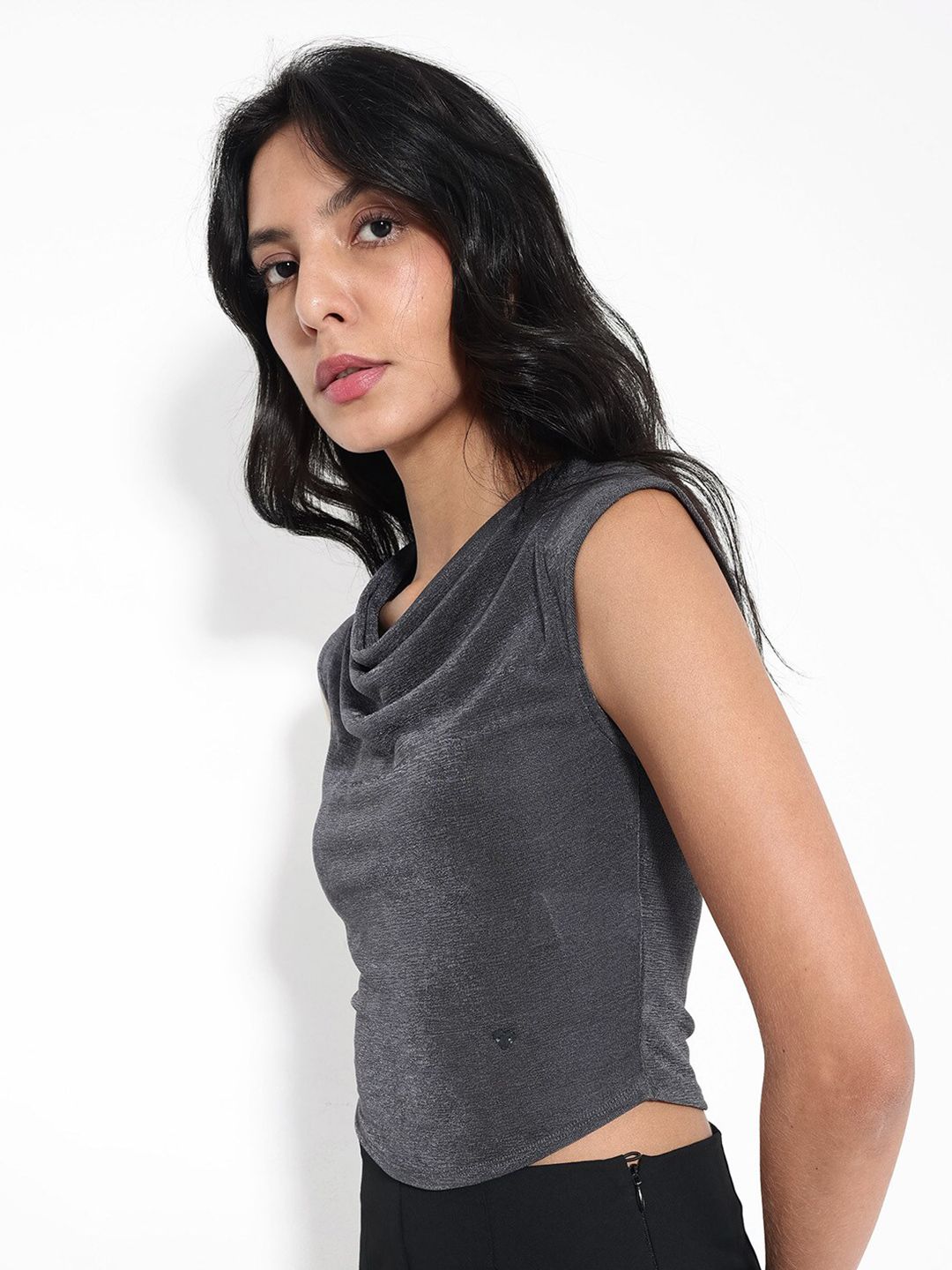 RAREISM Cowl Neck Crop Top