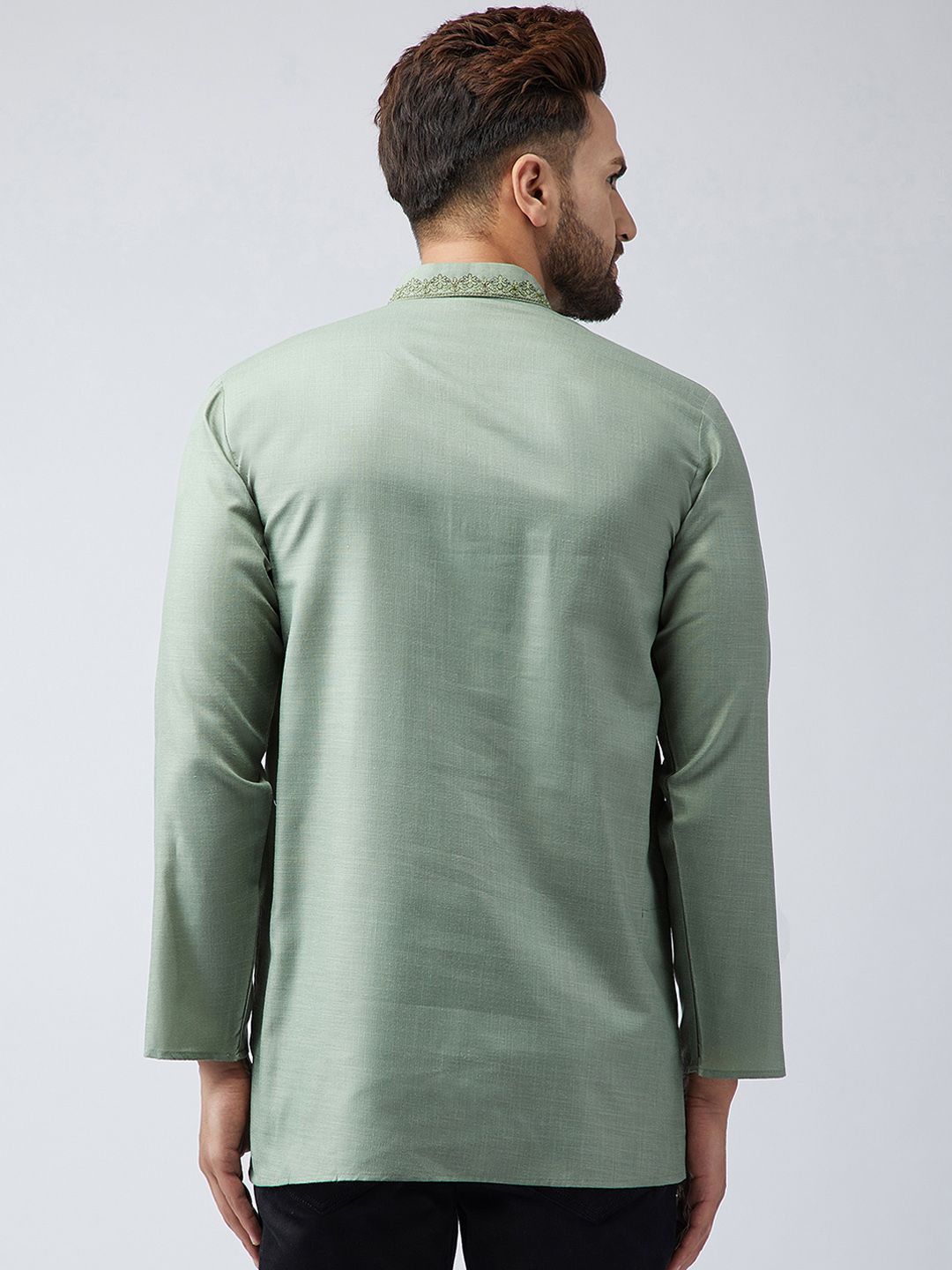 SOJANYA Men Olive Green Solid Straight Kurta