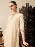 House of Pataudi Striped Keyhole Neck Sequinned A-Line Jashn Kurta