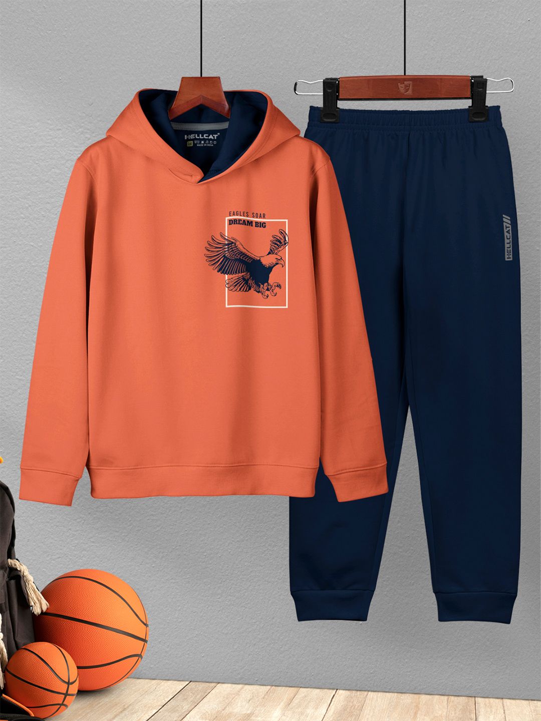 HELLCAT Boys Printed Hooded T-shirt With Jogger