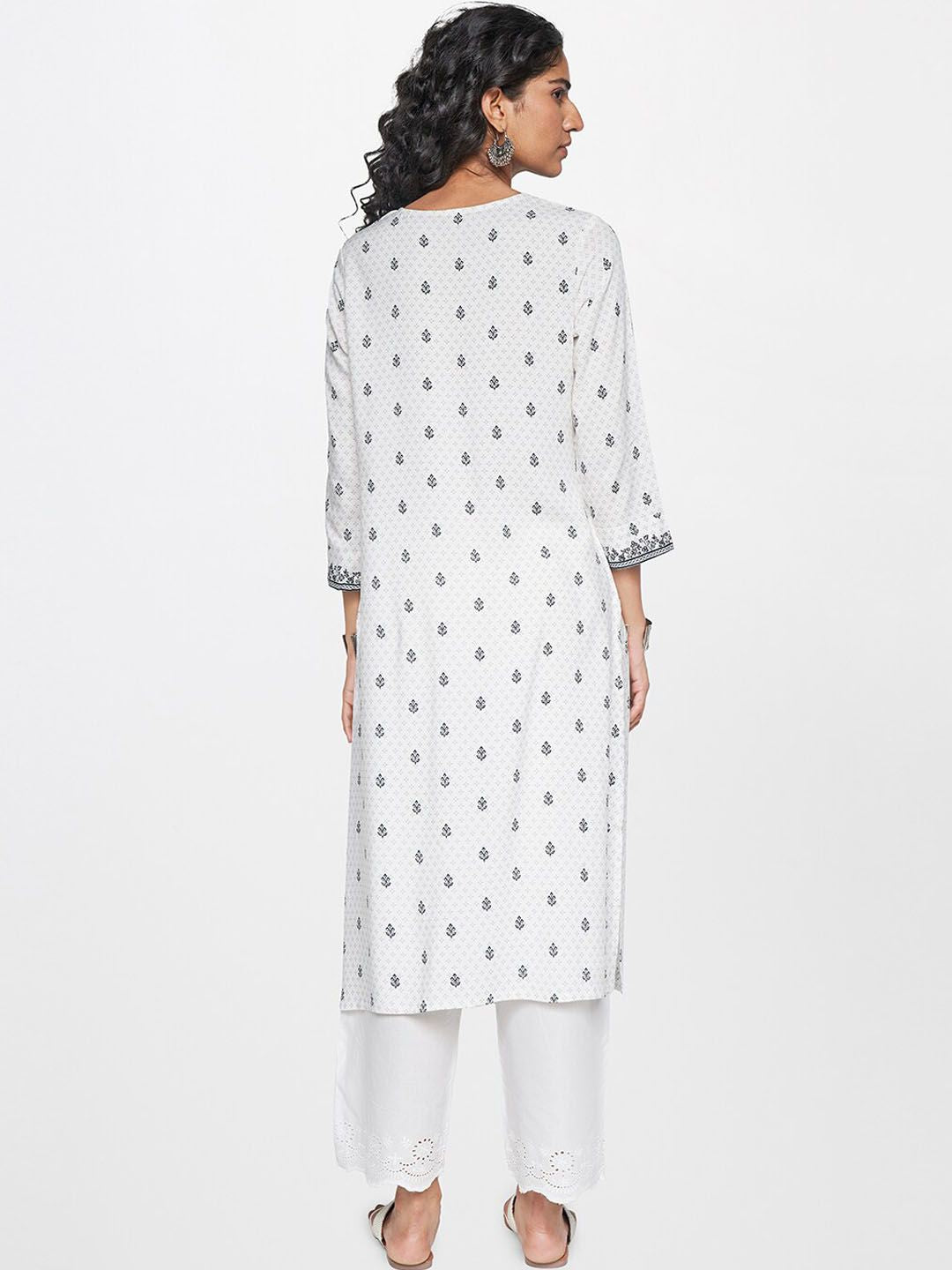 Global Desi Tie Up Neck Floral Printed Straight Kurta