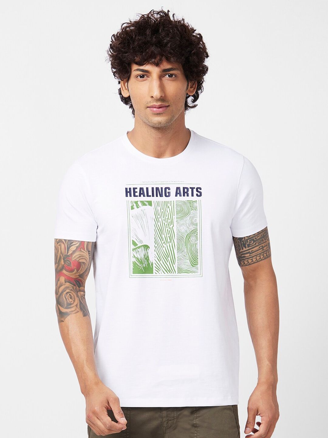 SPYKAR Graphic Printed Slim Fit Cotton T-Shirt