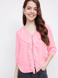 DressBerry Vintage Vibes Texture Stripes Ruffled Top