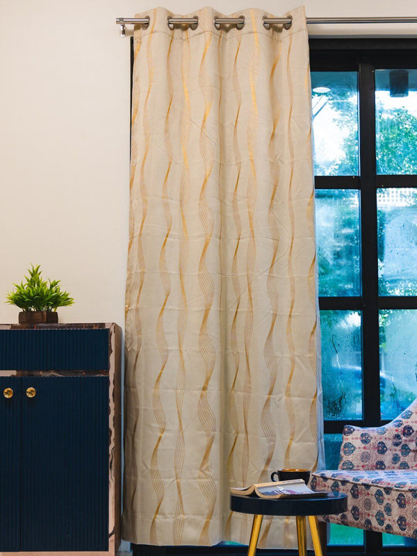 URBAN SPACE Beige & Gold-Toned Printed Black Out Door Curtain