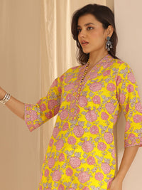 Libas Floral Printed V Neck Cotton Straight Kurta