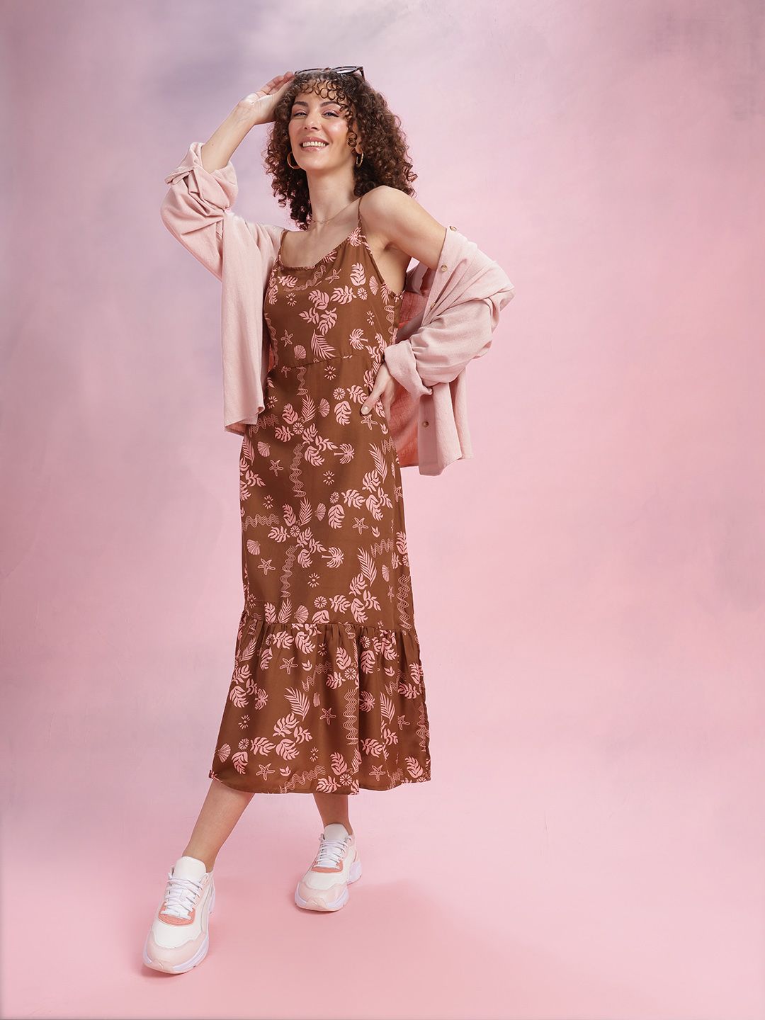 DressBerry Floral Print A-Line Midi Dress