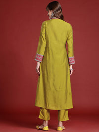 Indo Era Mirror Work Embroidered Pleated Work Kurta with Trousers