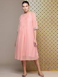 House of Pataudi Jashn Self Designed Embroidered Detail A-Line Midi Dress