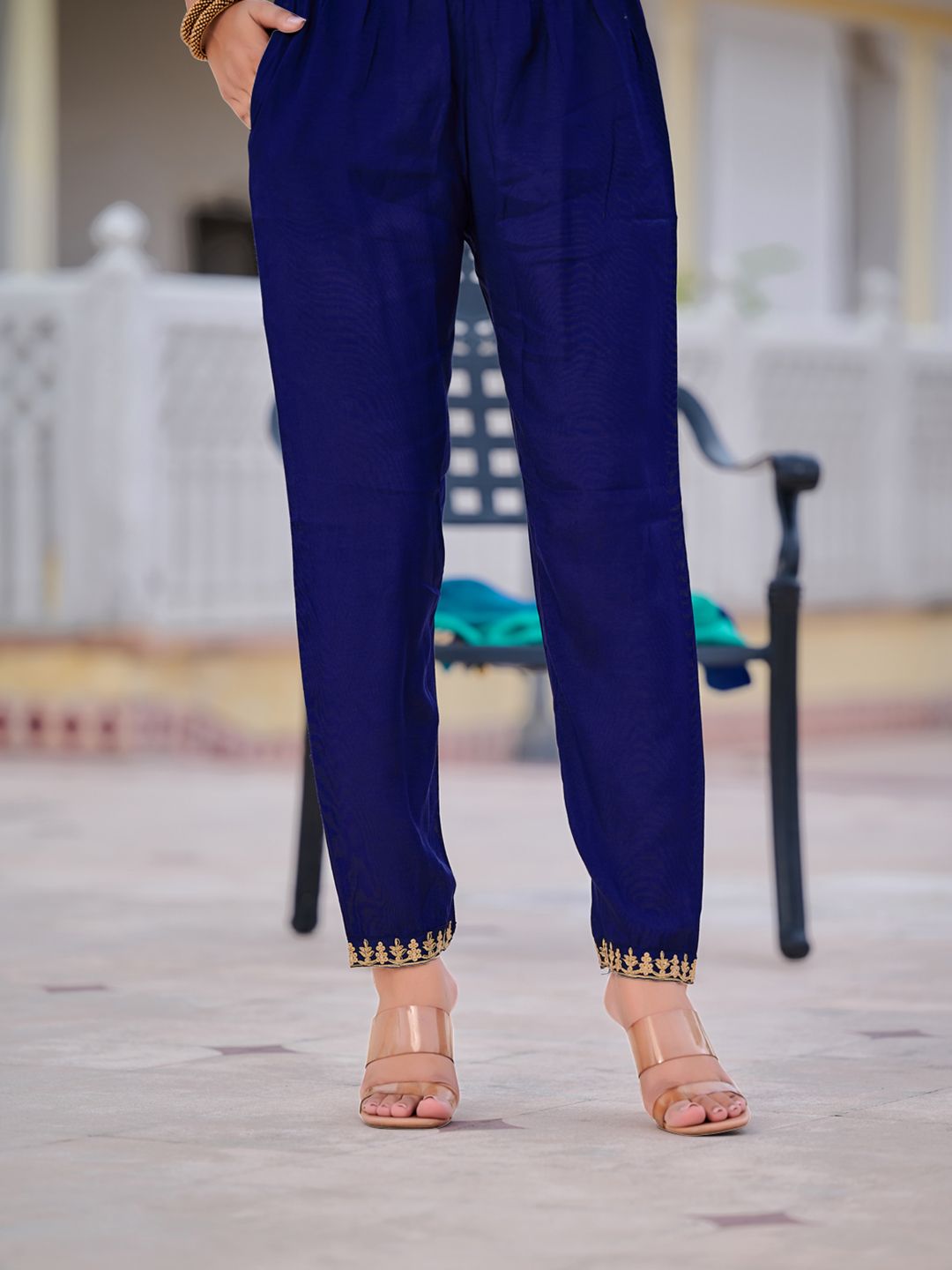 KALINI Ombre Dyed Empire Sequinned Anarkali Kurta with Trousers & Dupatta