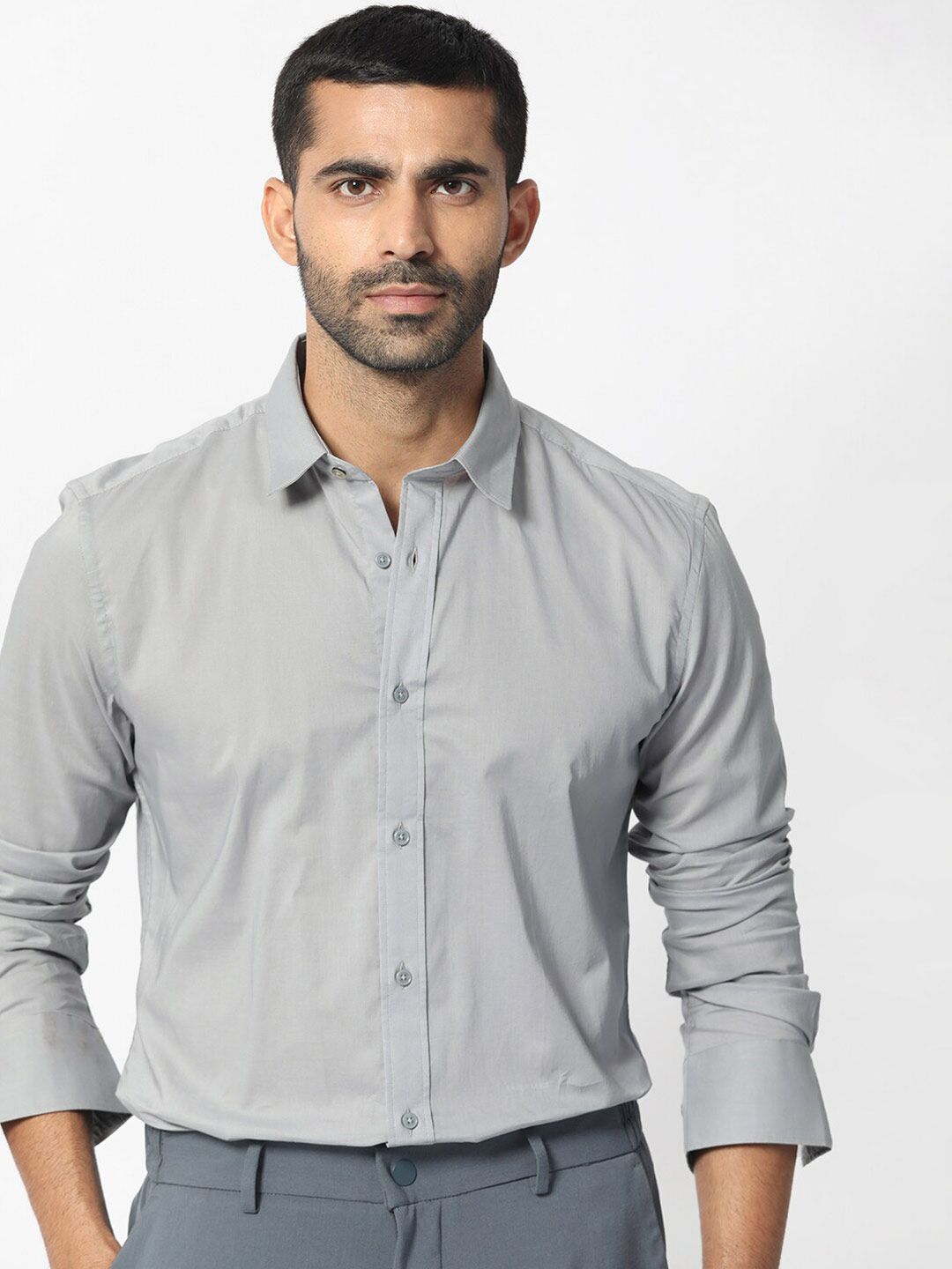 RARE RABBIT Men Flees Slim Fit Opaque Cotton Shirt