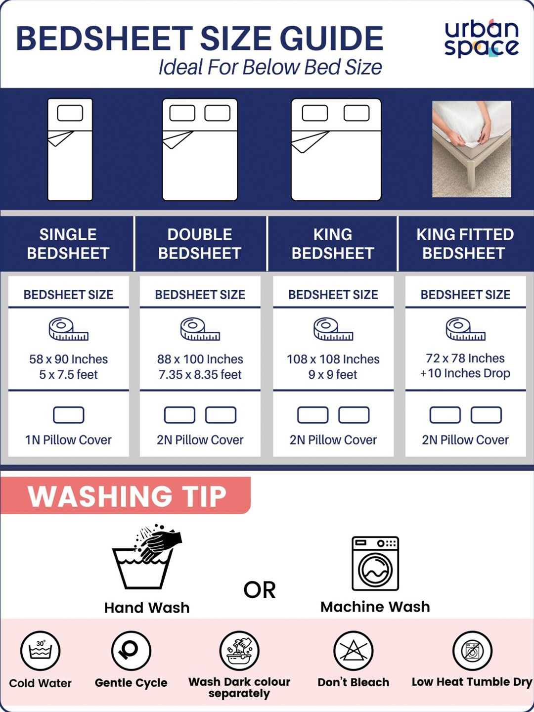 URBAN SPACE King Fitted Bedsheet Set