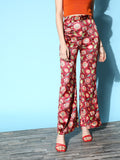 SASSAFRAS Women Lovely Maroon Floral Velvet Trousers