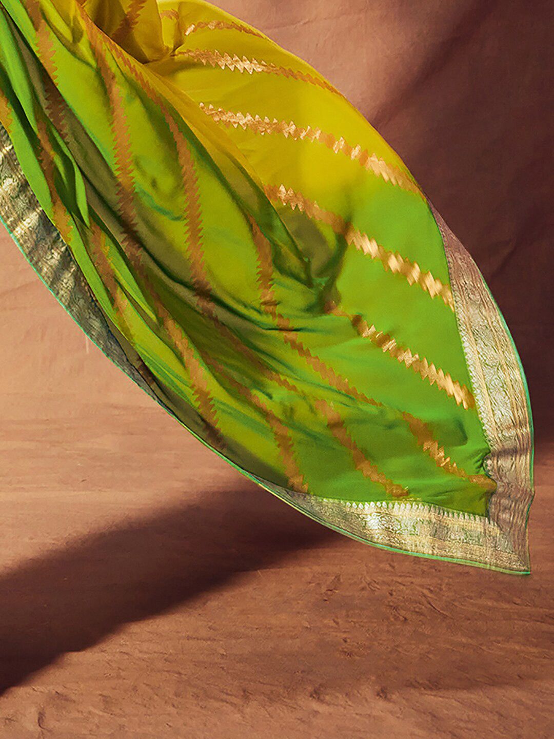 Saree mall Yellow & Green Woven Design Pure Georgette Sarees