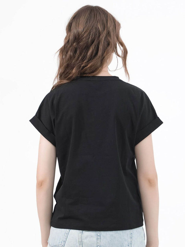 RAREISM BOCATO Graphic Printed Extended Sleeves Cotton Crop T-shirt