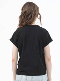 RAREISM BOCATO Graphic Printed Extended Sleeves Cotton Crop T-shirt