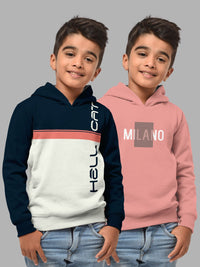 HELLCAT Boys Set Of 2 Blue & Pink Colourblocked Hooded Cotton Sweatshirt