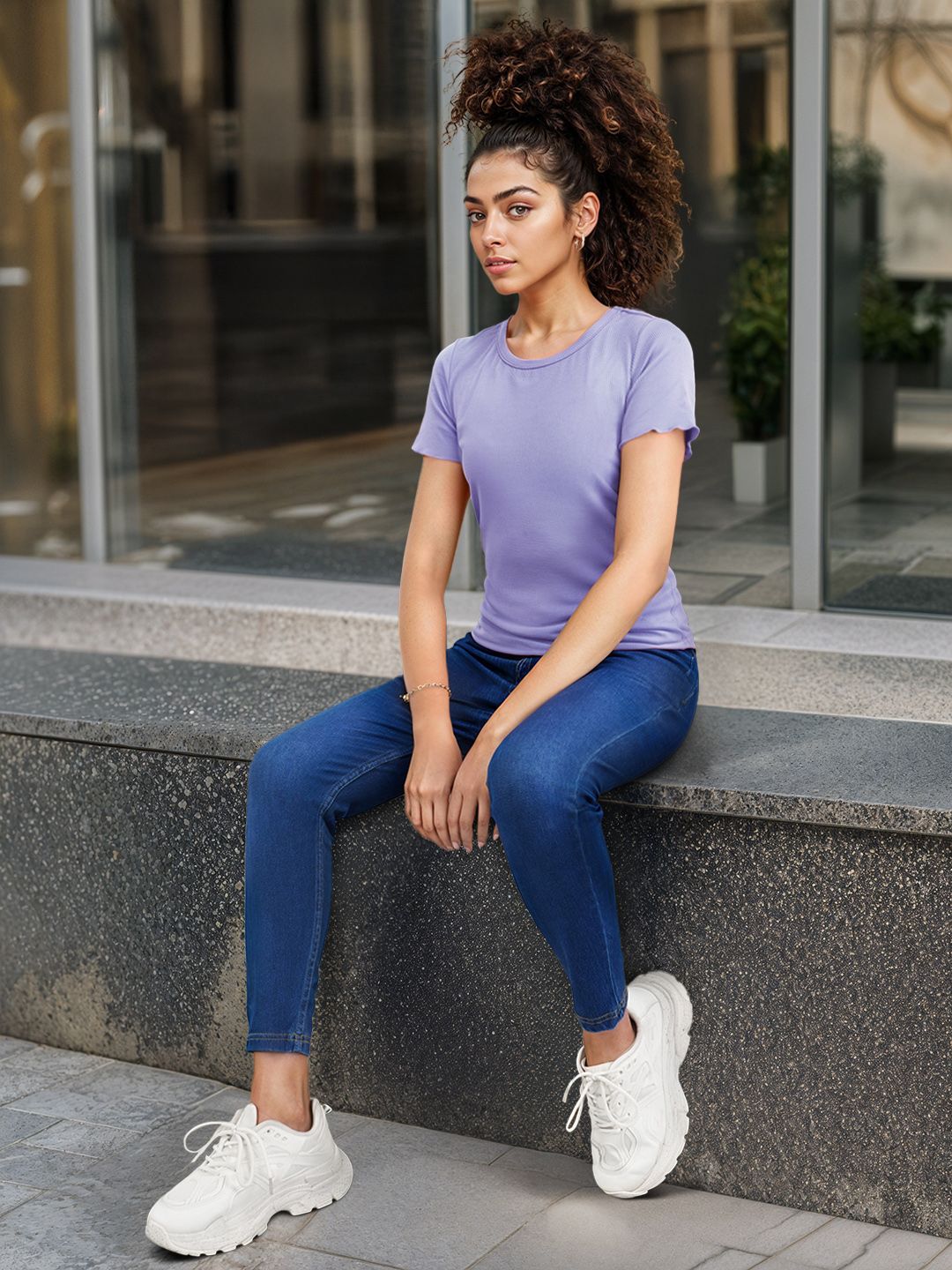 DressBerry Solid Ribbed T-shirt