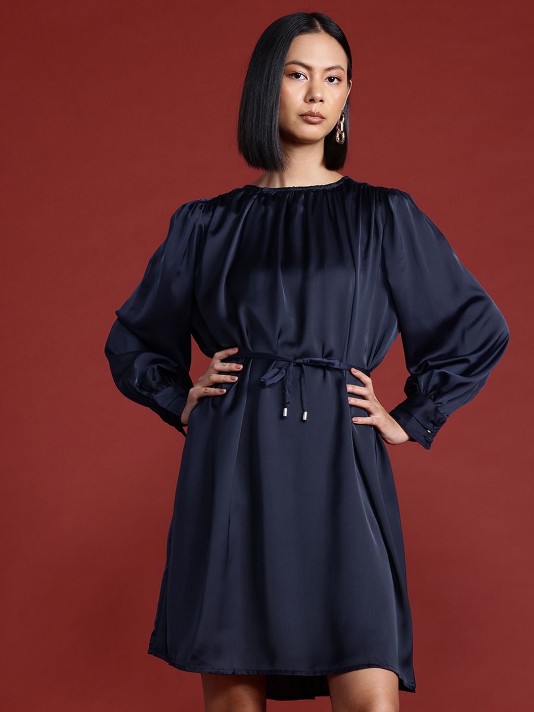 all about you Satin A-Line Dress with Belt