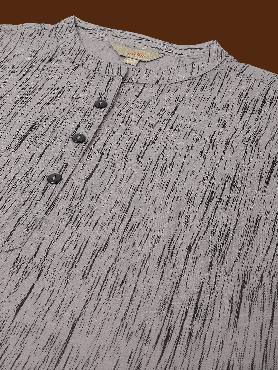 Anouk Grey Abstract Printed Mandarin Collar Cotton Kurta