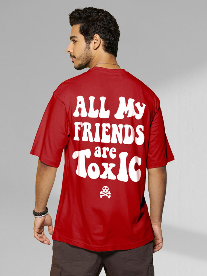 Bewakoof Men Red Typography Printed Drop-Shoulder Sleeves Oversized Cotton T-shirt