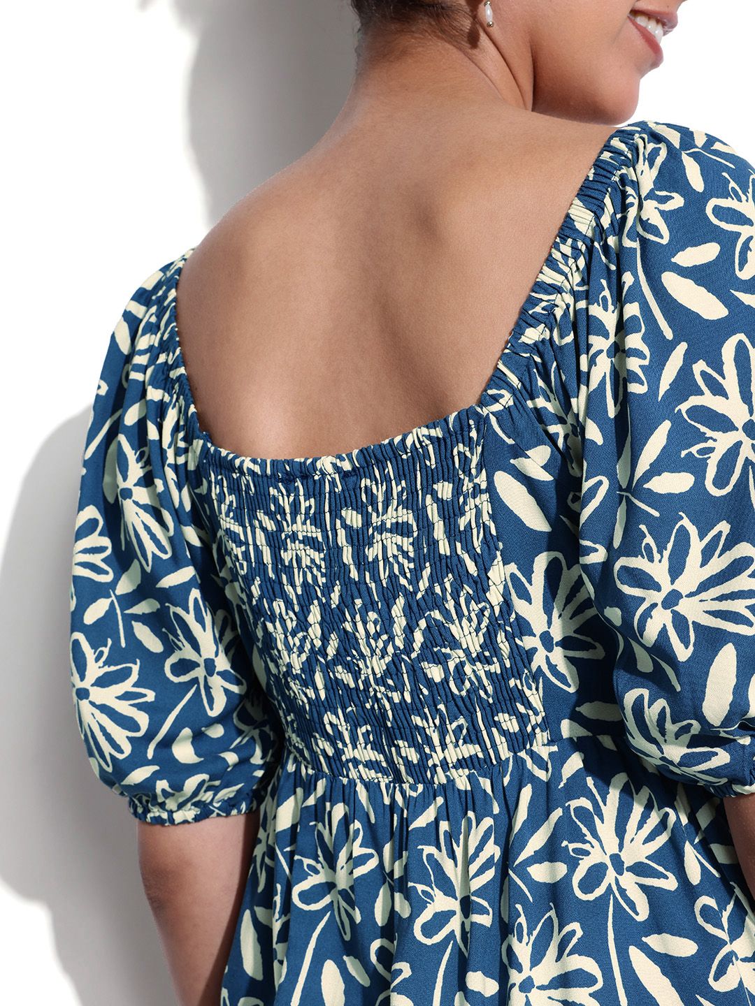 DressBerry Puff Sleeves Floral Printed A-Line Top