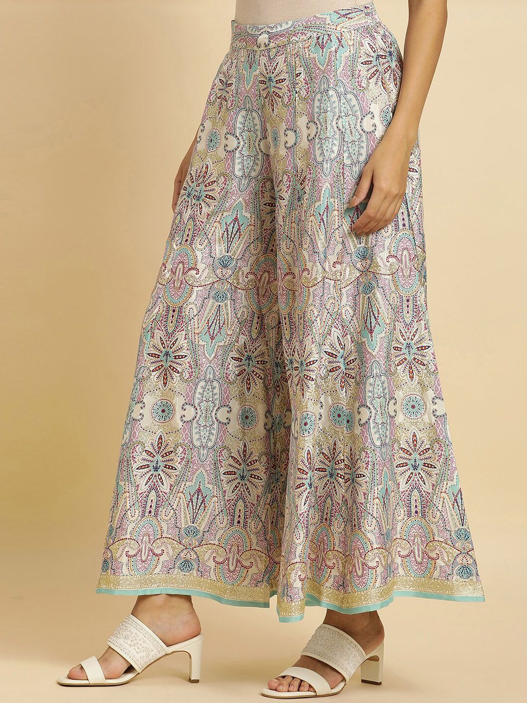 W Women Ethnic Motifs Printed Flared Palazzos