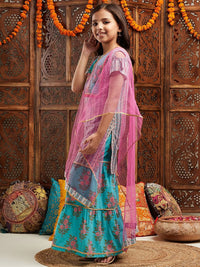 pspeaches Girls Floral Printed Regular Kurta with Sharara & With Dupatta