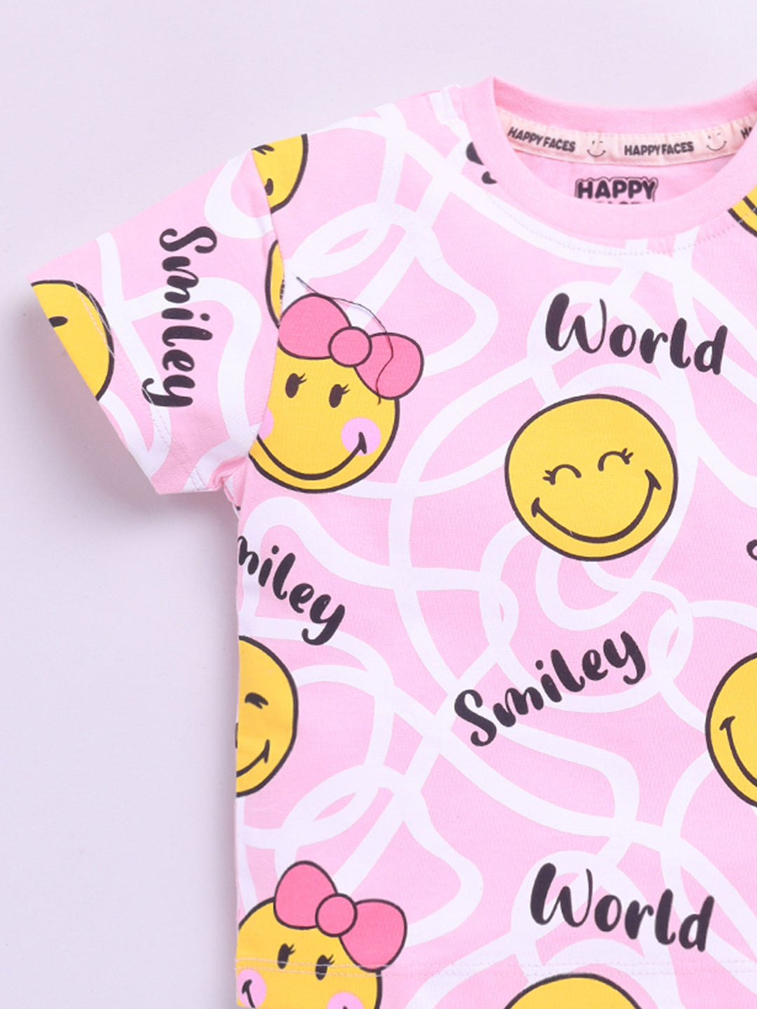 Happy Faces Girls Smiley Printed Pure Cotton T-shirt