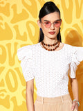 Berrylush White Power Shoulder Top