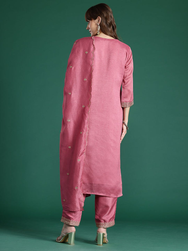 Indo Era Floral Embroidered Sequinned Kurta with Trousers & With Dupatta