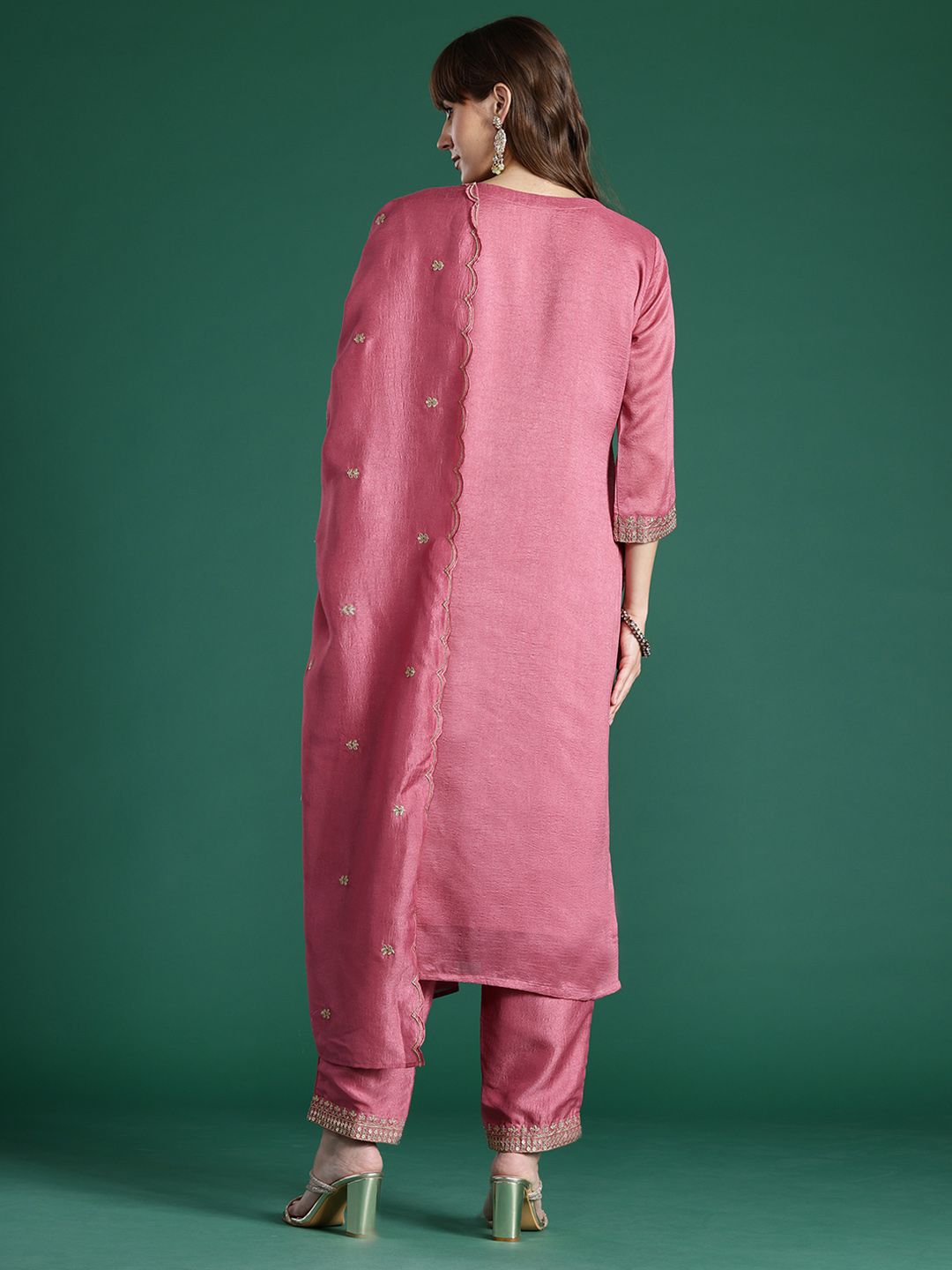 Indo Era Floral Embroidered Sequinned Kurta with Trousers & With Dupatta