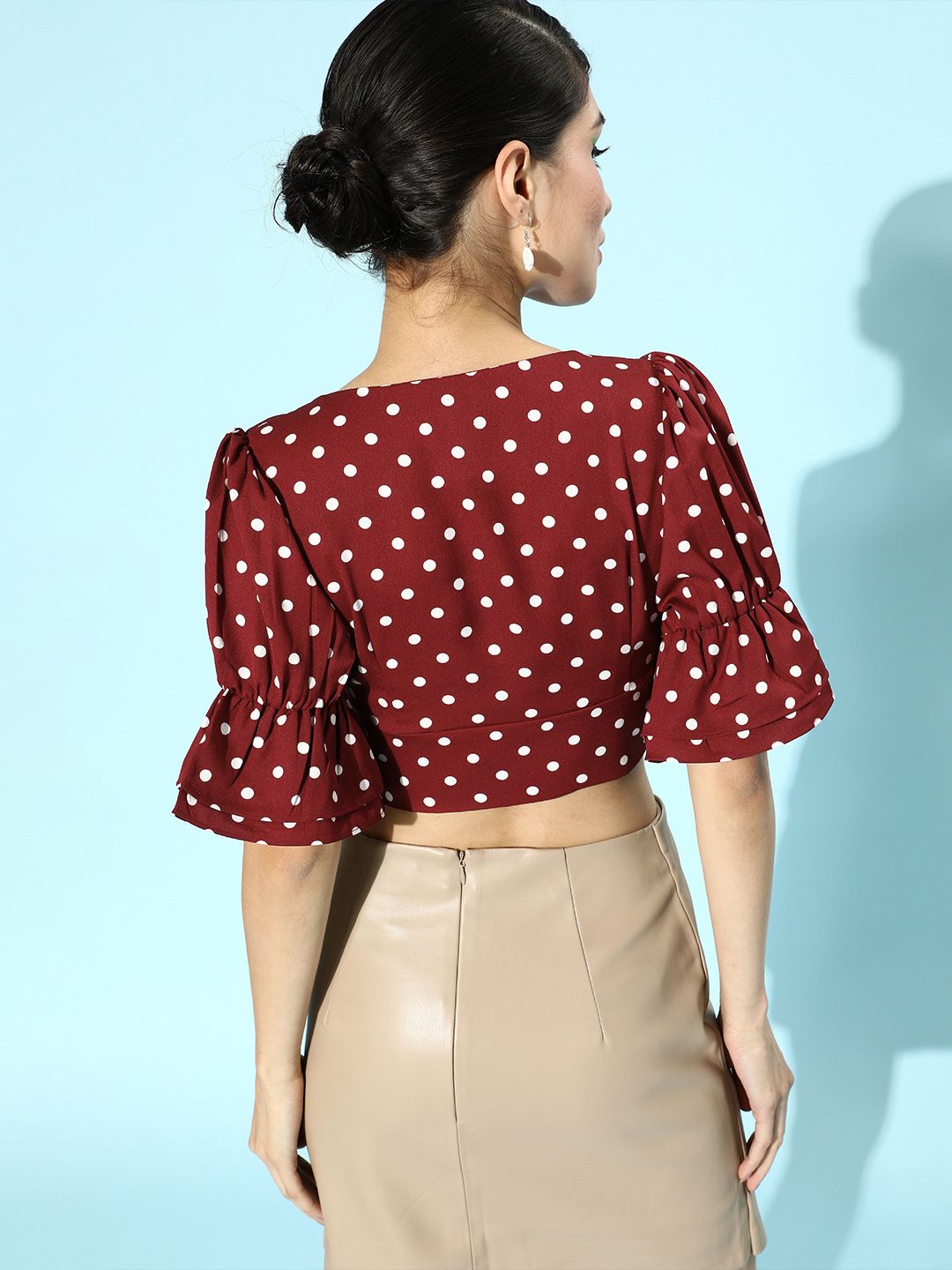 Berrylush Women Red Polka Dotted Cropped Top