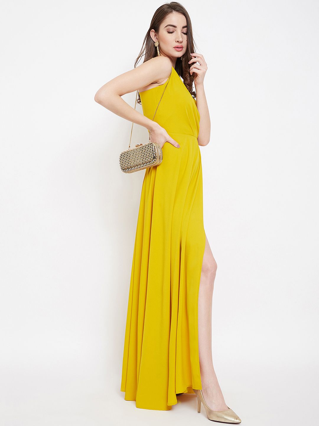 Berrylush Yellow Wrap Maxi Dress