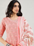 Indo Era Ethnic Motifs Printed Angrakha Pure Cotton Kurta With Trousers & Dupatta